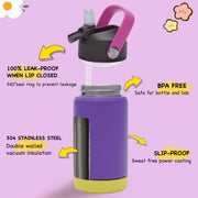 Hawsaiy 12oz Kids Insulated Water Bottle with Straw Lid, Leak-Proof Stainless Steel BPA-Free for School Boys and Girls