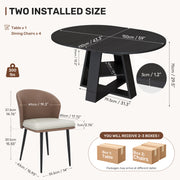 Hawsaiy Extendable Round to Oval Dining Table Set for 4, Space-Saving Wooden Table with Hidden Storage, Expandable Dining Table with Faux Leather Chairs