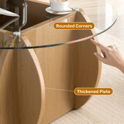 Hawsaiy Round Glass Coffee Table with Tempered Glass Top and Wood Base, Modern 30