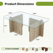 Hawsaiy Modern Glass Coffee Table with Wooden Base, Stylish End Table for Living Room & Office, Natural(23.6