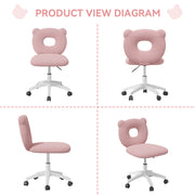 Nalupatio Bear Kids Desk Chair with Wheels& Back, Adjustable Armless Child Study Chair, Cute Teddy Fabric Office Chair, Vanity Makeup Chair for Girl & Lady in Bedroom Reading Living Room,Beige
