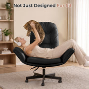 Hawsaiy Criss Cross Office Chair with Flip-Up Arms, Ergonomic Cross Legged Desk Chair, PU Leather Executive Computer Chair, 135° Reclining Plush Cushion, Pet-Friendly