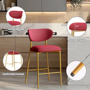 Hwawsaiy Counter Height Bar Stools Set of 2, Velvet Ergonomic Modern Counter Stool with Back, 25.9 inch Seat Height Comfy Bar Chairs with Powder Sprayed Golden Metal Legs, Grey