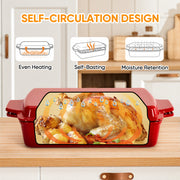 Hawsaiy Rectangular Enamel Dutch Oven with Ergonomic Binaural Handles, Perfect for All Stovetops and Oven Cooking