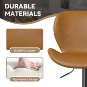 Nalupatio Swivel Bar Stools Set of 2,PU Leather Upholstered Barstools with Back & Footrest, Seat Adjustable Height 22.2-31IN Counter Height Bar Chairs for Bar Kitchen Island,Whiskey Brown