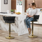 Hawsaiy Modern Velvet Bar Stool Set of 2/4 with Woven Back and Footrest for Kitchen, Bar, and Dining Spaces