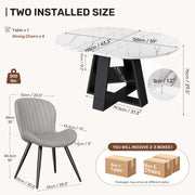 Hawsaiy Extendable Round to Oval Dining Table Set for 4–6, Space-Saving Wooden Table with Hidden Storage, Expandable Dining Table with Upholstered Chairs