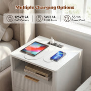 Hawsaiy Nightstand Set of 1/2 with Charging Station, Bedside Table with Drawer & Shelf, Mid Century Modern End Table for Bedroom, Wood Side Table with USB Ports & Outlet