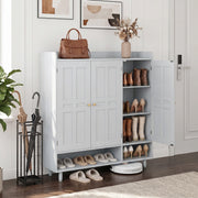 Hawsaiy Shoe Cabinet with 3 Doors, 6 Adjustable Shelves, Shoe Storage Cabinet for 24–30 Pairs, Modern Farmhouse Entryway Shoe Organizer with Open Bottom Shelf
