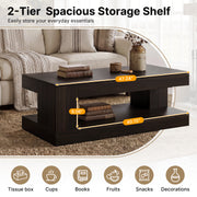 Hawsaiy Farmhouse Coffee Table with Storage Shelf & LED Light, 47