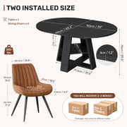 Hawsaiy Extendable Round to Oval Dining Table Set for 4–6, Space-Saving Wooden Table with Hidden Storage, Expandable Dining Table with Upholstered Chairs