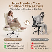 Hawsaiy Cross Legged Office Chair with Flip Armrests，Big and Tall Executive Office Chair, 135° Reclining Criss Cross Chair with Footrest & Lumbar Pillow