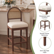 Hawsaiy Farmhouse Rattan Counter Height Bar Stools Set of 2/3/4/6, Chenille Upholstered Kitchen Island Chairs with Solid Wood Frame