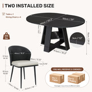 Hawsaiy Extendable Round to Oval Dining Table Set for 4, Space-Saving Wooden Table with Hidden Storage, Expandable Dining Table with Faux Leather Chairs