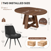 Hawsaiy Extendable Round to Oval Dining Table Set for 4–6, Space-Saving Wooden Table with Hidden Storage, Expandable Dining Table with Upholstered Chairs