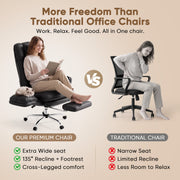 Hawsaiy Cross Legged Office Chair with Flip Armrests，Big and Tall Executive Office Chair, 135° Reclining Criss Cross Chair with Footrest & Lumbar Pillow