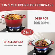 Kerilyn 2-in-1 Heavy-Duty Cast Iron Dutch Oven Pot - Kitchen & Dining Essential for Bread Baking, Cooking, Stewing - Nonstick, Oven Safe Up to 500°F, Dual Handles, Works on All Stovetops, Easy Cleaning, Durable Construction enamel cast iron Enamel