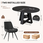 Hawsaiy Extendable Round to Oval Dining Table Set for 4–6, Space-Saving Wooden Table with Hidden Storage, Expandable Dining Table with Upholstered Chairs