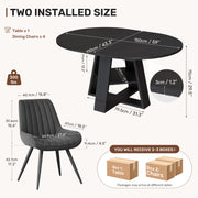 Hawsaiy Extendable Round to Oval Dining Table Set for 4–6, Space-Saving Wooden Table with Hidden Storage, Expandable Dining Table with Upholstered Chairs