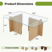 Hawsaiy Modern Glass Coffee Table with Wooden Base, Stylish End Table for Living Room & Office, Natural(23.6
