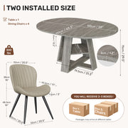 Hawsaiy Extendable Round to Oval Dining Table Set for 4–6, Space-Saving Wooden Table with Hidden Storage, Expandable Dining Table with Upholstered Chairs