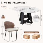 Hawsaiy Extendable Round to Oval Dining Table Set for 4, Space-Saving Wooden Table with Hidden Storage, Expandable Dining Table with Faux Leather Chairs