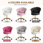 Hawsaiy Shell Back Home Office Chair with Lumbar Pillow, Modern Upholstered Desk Chair with Gold Metal Base, Swivel Adjustable Computer Chair for Home Office