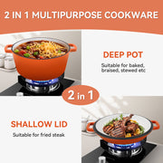 Hawsaiy 2-in-1 Cast Iron Dutch Oven Pot, Enameled Pots with Lid for Bread Baking, Cooking, Stewing, Heavy-Duty & Nonstick, Oven Safe up to 500°F, Dual Handles, Works on All Stovetops
