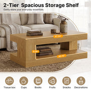 Hawsaiy Farmhouse Coffee Table with Storage Shelf & LED Light, 47