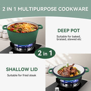 Hawsaiy 2-in-1 Cast Iron Dutch Oven Pot, Enameled Pots with Lid for Bread Baking, Cooking, Stewing, Heavy-Duty & Nonstick, Oven Safe up to 500°F, Dual Handles, Works on All Stovetops