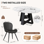 Hawsaiy Extendable Round to Oval Dining Table Set for 4–6, Space-Saving Wooden Table with Hidden Storage, Expandable Dining Table with Upholstered Chairs