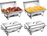 Kerilyn Chafing Dishes for Buffet 4 Pack, 9QT Full Size Rectangular Chafing Dish Buffet Set, Stainless Steel Chafers and Buffet Warmers Set, Food Warmers for Parties, Weddings, Banquets, Catering Events