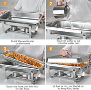 Kerilyn Chafing Dishes for Buffet 4 Pack, 9QT Full Size Rectangular Chafing Dish Buffet Set, Stainless Steel Chafers and Buffet Warmers Set, Food Warmers for Parties, Weddings, Banquets, Catering Events