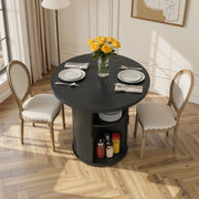 Hawsaiy Round Dining Table for 2 with Sliding Door Storage Base, Space-Saving Waterproof Scratch-Resistant Wood Top, Modern Farmhouse Kitchen Table