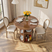 Hawsaiy Round Dining Table for 2 with Sliding Door Storage Base, Space-Saving Waterproof Scratch-Resistant Wood Top, Modern Farmhouse Kitchen Table