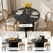 Hawsaiy Round Dining Table for 2 with Sliding Door Storage Base, Space-Saving Waterproof Scratch-Resistant Wood Top, Modern Farmhouse Kitchen Table