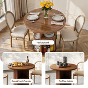 Hawsaiy Round Dining Table for 2 with Sliding Door Storage Base, Space-Saving Waterproof Scratch-Resistant Wood Top, Modern Farmhouse Kitchen Table