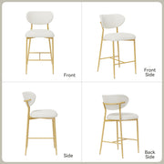 Hwawsaiy Counter Height Bar Stools Set of 2, Velvet Ergonomic Modern Counter Stool with Back, 25.9 inch Seat Height Comfy Bar Chairs with Powder Sprayed Golden Metal Legs, Grey