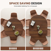 Hawsaiy Extendable Round to Oval Dining Table Set for 4–6, Space-Saving Wooden Table with Hidden Storage, Expandable Dining Table with Upholstered Chairs