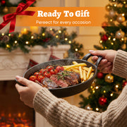 Hawsaiy 2/4 Pcs Cast Iron Grill Pan with Wooden Tray, Oval Sizzling Plate with Binaural Handles, Non-Stick & Heat Resistant Skillet for Steak, Fish & Vegetables