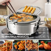 Hawsaiy Stainless Steel Tempura Frying Pot with Lid, Temperature Control and Oil Drip Rack