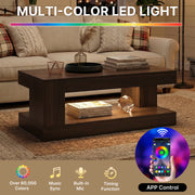 Hawsaiy Farmhouse Coffee Table with Storage Shelf & LED Light, 47