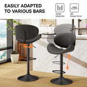 Nalupatio Swivel Bar Stools Set of 2, PU Leather Upholstered Bentwood Barstools with Back & Footrest,Seat Adjustable Height 23.5-32.5IN Counter Height Bar Chairs for Bar Kitchen Dining Room,Black