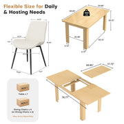Hawsaiy Extendable Dining Table Set for 4, PU Leather Dining Chairs, Farmhouse Kitchen Dining Room Set, Hidden Leaf Dining Table Seats 6-8