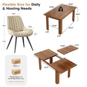 Hawsaiy Extendable Dining Table Set for 6, Upholstered Dining Chairs, Farmhouse Kitchen Dining Room Set, Hidden Leaf Dining Table Seats 6-8