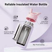 Hawsaiy 12oz Kids Water Bottle with Straw, Stainless Steel Insulated Toddler Water Bottle, Leak Proof BPA-Free Small Water Bottle for School Boys Girls