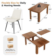 Hawsaiy Extendable Dining Table Set for 4, PU Leather Dining Chairs, Farmhouse Kitchen Dining Room Set, Hidden Leaf Dining Table Seats 6-8
