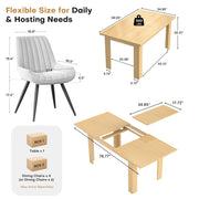 Hawsaiy Extendable Dining Table Set for 6, Upholstered Dining Chairs, Farmhouse Kitchen Dining Room Set, Hidden Leaf Dining Table Seats 6-8