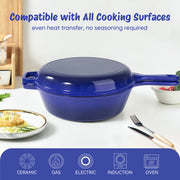 Kerilyn Enameled Cast Iron Skillets, 2-in-1 Cast Iron Dutch Oven Pot With Lid Set, 3QT Dutch Oven + 1.5QT Skillet For Frying, Baking, Stewing, Grilling, Indoor And Outdoor