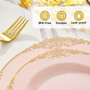 Hawsaiy 350PCS Gold Disposable Dinnerware Set for 50 Guests, Lace Design Plastic Plate Sets, Gold Silverware, Cups & Napkins – Party Supplies for Weddings, Birthdays, Holidays
